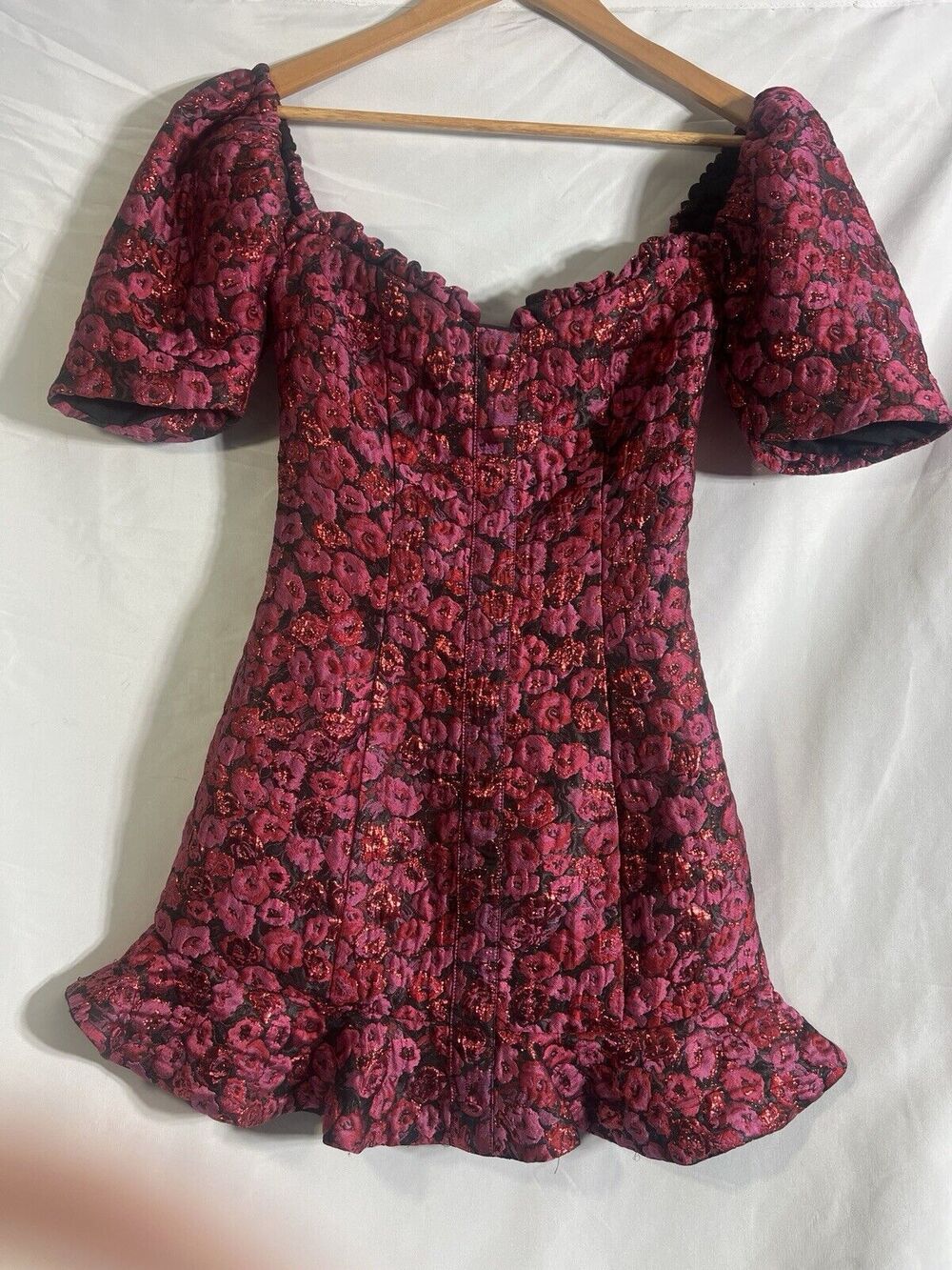 Tularosa Tate Mini Dress Jacquard Brocade Ruffle Revolve Party Coquette M
